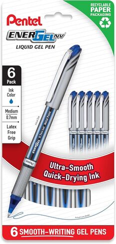 Pentel Energel NV 0.7 مم قلم جل سائل ، خط متوسط ​​، حبر أزرق ، عبوة مجانية من البلاستيك 6 (BL27PF6C) in Saudi Arabia