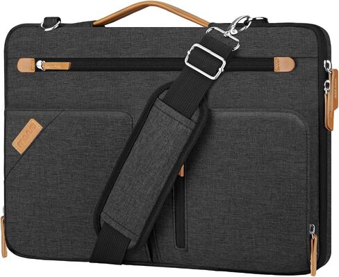 MOSISO 360 Protective Laptop Shoulder Bag, 15-15.6 inch Computer Bags Compatible with MacBook Pro 16, HP, Dell, Lenovo, Asus Notebook, Side Open Messenger Bag with 4 Accessory Pockets & Belt, Black in Saudi Arabia