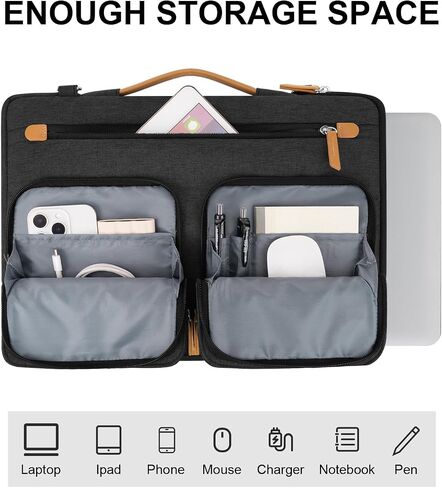 MOSISO 360 Protective Laptop Shoulder Bag, 15-15.6 inch Computer Bags Compatible with MacBook Pro 16, HP, Dell, Lenovo, Asus Notebook, Side Open Messenger Bag with 4 Accessory Pockets & Belt, Black in Saudi Arabia