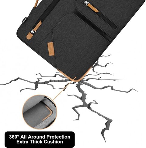 MOSISO 360 Protective Laptop Shoulder Bag, 15-15.6 inch Computer Bags Compatible with MacBook Pro 16, HP, Dell, Lenovo, Asus Notebook, Side Open Messenger Bag with 4 Accessory Pockets & Belt, Black in Saudi Arabia