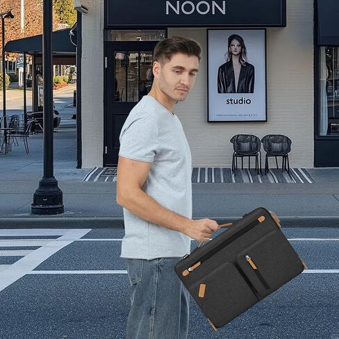 MOSISO 360 Protective Laptop Shoulder Bag, 15-15.6 inch Computer Bags Compatible with MacBook Pro 16, HP, Dell, Lenovo, Asus Notebook, Side Open Messenger Bag with 4 Accessory Pockets & Belt, Black in Saudi Arabia