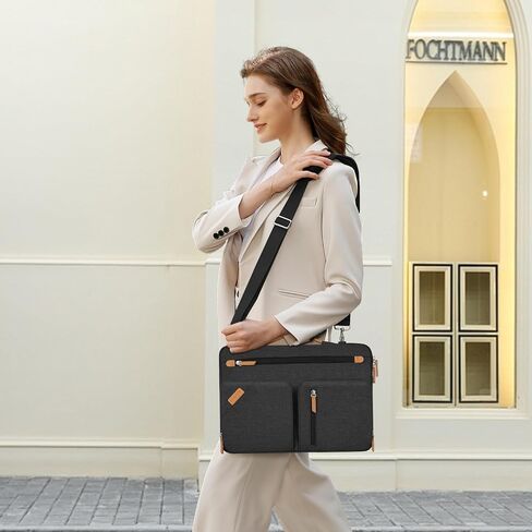 MOSISO 360 Protective Laptop Shoulder Bag, 15-15.6 inch Computer Bags Compatible with MacBook Pro 16, HP, Dell, Lenovo, Asus Notebook, Side Open Messenger Bag with 4 Accessory Pockets & Belt, Black in Saudi Arabia