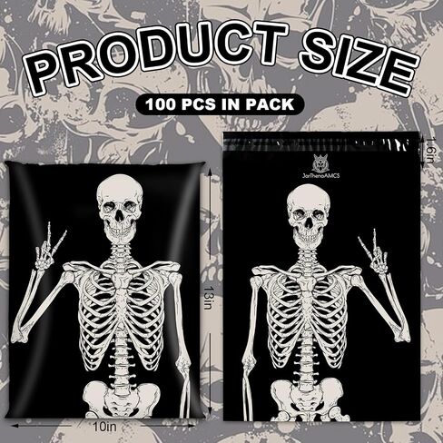 100Pcs Halloween Poly Mailers 10 x 13 Inch Smiling Skeleton Packaging Bags Self Seal Mailing Envelope Bags for Small Business Clothing Packing Moving in Saudi Arabia