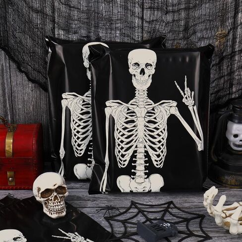 100Pcs Halloween Poly Mailers 10 x 13 Inch Smiling Skeleton Packaging Bags Self Seal Mailing Envelope Bags for Small Business Clothing Packing Moving in Saudi Arabia