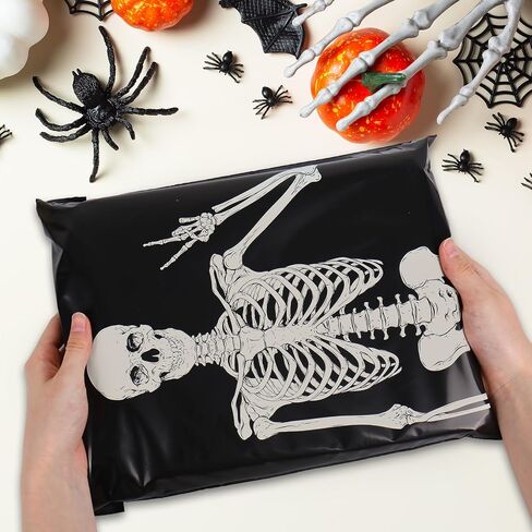 100Pcs Halloween Poly Mailers 10 x 13 Inch Smiling Skeleton Packaging Bags Self Seal Mailing Envelope Bags for Small Business Clothing Packing Moving in Saudi Arabia