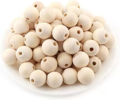 100pcs 1 بوصة حبات الخشب الطبيعية غير المكتملة من الخرز الخشبي الفضفاضة الخشبية للخرز لزخارف صنع الحرف والحرف اليدوية (25 ملم) in Kuwait