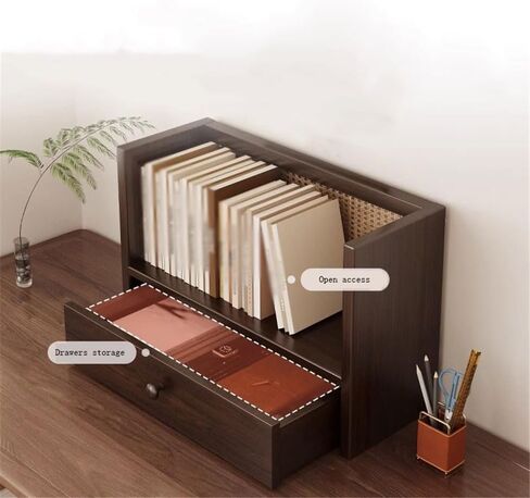 Bookcase Wooden Desktop File Organizer, with Single Drawer Storage Rack, Multi Purpose Stackable Organiser, for Home School Office Modern(L40xW20xH28.5 cm) in Saudi Arabia