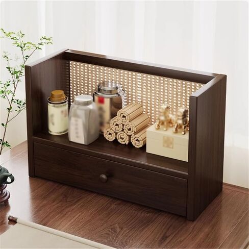 Bookcase Wooden Desktop File Organizer, with Single Drawer Storage Rack, Multi Purpose Stackable Organiser, for Home School Office Modern(L40xW20xH28.5 cm) in Saudi Arabia