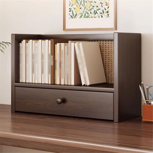 Bookcase Wooden Desktop File Organizer, with Single Drawer Storage Rack, Multi Purpose Stackable Organiser, for Home School Office Modern(L40xW20xH28.5 cm) in Saudi Arabia