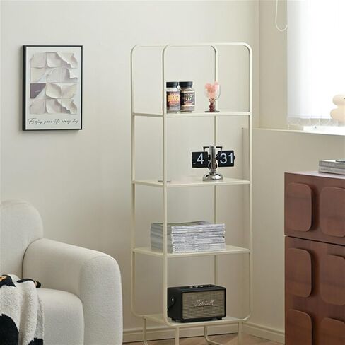 Bookcase Iron Bookshelf Integrated Floor-to-Ceiling Storage Rack Small Bookcase Corner Stand Wall Narrow Cabinet Corner Shelf Modern(White) in Saudi Arabia