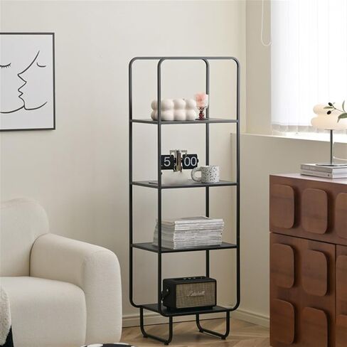 Bookcase Iron Bookshelf Integrated Floor-to-Ceiling Storage Rack Small Bookcase Corner Stand Wall Narrow Cabinet Corner Shelf Modern(White) in Saudi Arabia