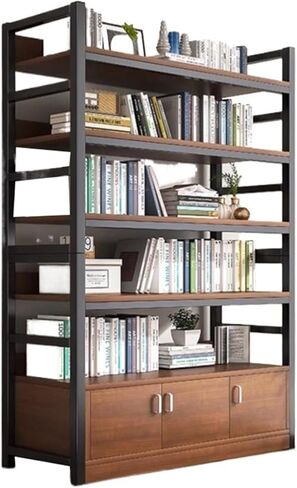 Bookcase Bookshelf Rack Floor-Standing Steel-Wood Multi-Layer Home Bookcase Storage Cabinet Storage Cabinet Library Shelf Display Rack Modern(120cm) in Saudi Arabia