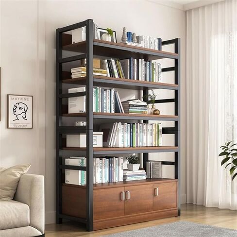 Bookcase Bookshelf Rack Floor-Standing Steel-Wood Multi-Layer Home Bookcase Storage Cabinet Storage Cabinet Library Shelf Display Rack Modern(120cm) in Saudi Arabia