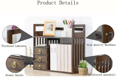 Bookcase Bamboo Desk File Organizer with Drawer, 2 Tier Desk Organizers and Accessories, Open Stackable Storage Rack, for School Home Office Supplies Modern(Original Colours,L60xW19xH45 cm) in Saudi Arabia