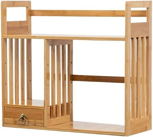 Bookcase Bamboo Desk File Organizer with Drawer, 2 Tier Desk Organizers and Accessories, Open Stackable Storage Rack, for School Home Office Supplies Modern(Original Colours,L60xW19xH45 cm) in Saudi Arabia
