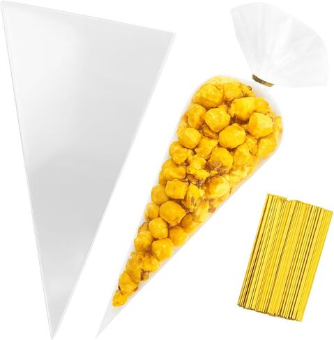 100pcs 7x15 بوصة أكياس علاج مخروطية واضحة-أكياس مثلث السيلوفان/على شكل جزر مع علاقات | مثالي للتخرج ، والأطراف ، والحلوى ، والفشار والوجبات الخفيفة | أكياس الهدايا المزخرفة للأحداث in Saudi Arabia