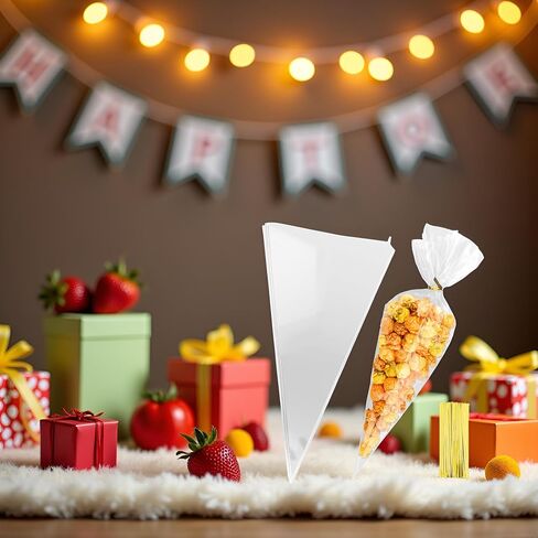 100pcs 7x15 بوصة أكياس علاج مخروطية واضحة-أكياس مثلث السيلوفان/على شكل جزر مع علاقات | مثالي للتخرج ، والأطراف ، والحلوى ، والفشار والوجبات الخفيفة | أكياس الهدايا المزخرفة للأحداث in Saudi Arabia