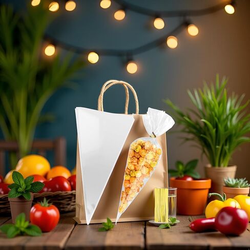 100pcs 7x15 بوصة أكياس علاج مخروطية واضحة-أكياس مثلث السيلوفان/على شكل جزر مع علاقات | مثالي للتخرج ، والأطراف ، والحلوى ، والفشار والوجبات الخفيفة | أكياس الهدايا المزخرفة للأحداث in Saudi Arabia
