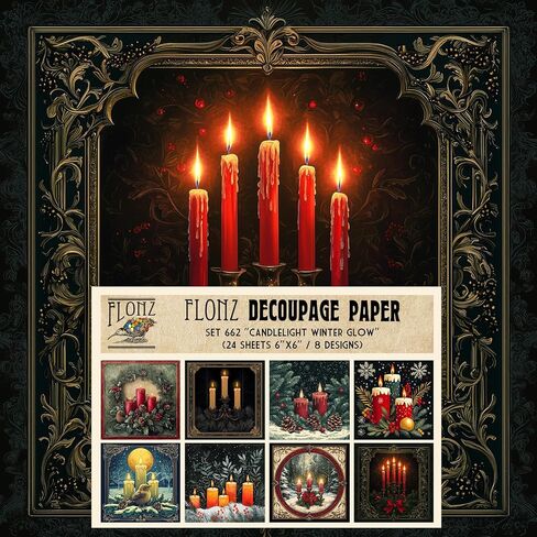 Decoupage Paper Pack (24 Sheets 6"x6") Festive Naive Tales ~ Stylized Christmas Scenes and Forest Creatures in Naive Folk-Art Style with Flat Shapes and Bright Midnight palettes in Kuwait