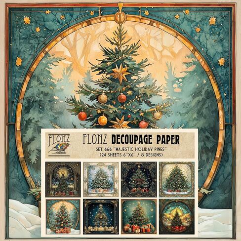 Decoupage Paper Pack (24 Sheets 6"x6") Festive Naive Tales ~ Stylized Christmas Scenes and Forest Creatures in Naive Folk-Art Style with Flat Shapes and Bright Midnight palettes in Kuwait
