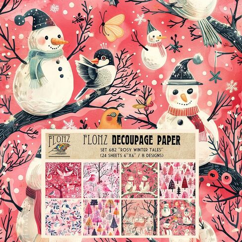 Decoupage Paper Pack (24 Sheets 6"x6") Festive Naive Tales ~ Stylized Christmas Scenes and Forest Creatures in Naive Folk-Art Style with Flat Shapes and Bright Midnight palettes in Kuwait