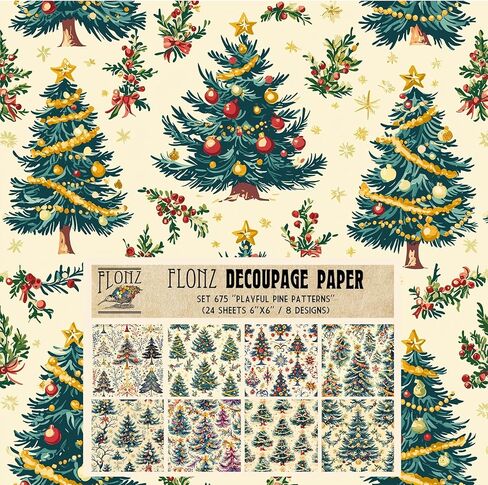 Decoupage Paper Pack (24 Sheets 6"x6") Festive Naive Tales ~ Stylized Christmas Scenes and Forest Creatures in Naive Folk-Art Style with Flat Shapes and Bright Midnight palettes in Kuwait