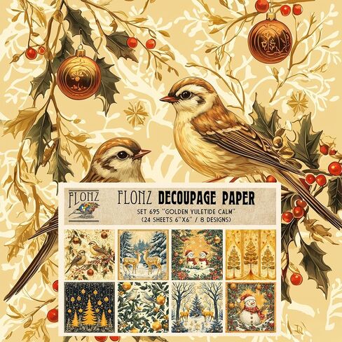 Decoupage Paper Pack (24 Sheets 6"x6") Festive Naive Tales ~ Stylized Christmas Scenes and Forest Creatures in Naive Folk-Art Style with Flat Shapes and Bright Midnight palettes in Kuwait