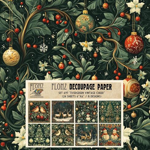 Decoupage Paper Pack (24 Sheets 6"x6") Festive Naive Tales ~ Stylized Christmas Scenes and Forest Creatures in Naive Folk-Art Style with Flat Shapes and Bright Midnight palettes in Kuwait