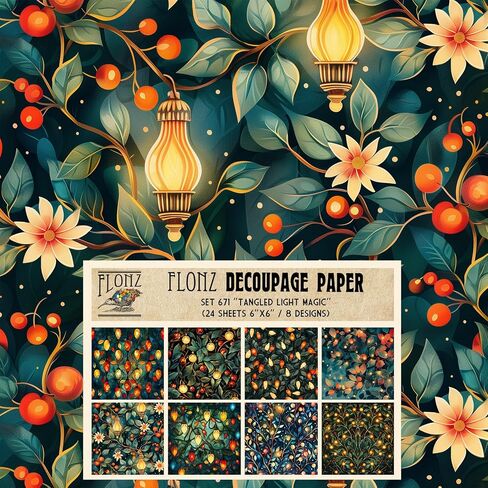 Decoupage Paper Pack (24 Sheets 6"x6") Festive Naive Tales ~ Stylized Christmas Scenes and Forest Creatures in Naive Folk-Art Style with Flat Shapes and Bright Midnight palettes in Kuwait