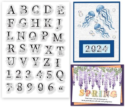 INFUNLY Letter Flower Clear Stamp 26 Alphabet Letters Silicone Stamp for Card Making 0-9 Number Flower Clear Stamp Floral A-Z Clear Transparent Stamps for DIY Scrapbooking Album Paper Crafts Decor in Saudi Arabia