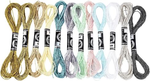 12 Skeins 6 خيوط معدنية يدوية التطريز خيط بريق بريق الصداقة السلسلة الملونة البوليستر البوليستر المتقاطعة خيط خيط كبير لخياطة الأساور للمجوهرات صنع DIY in Kuwait
