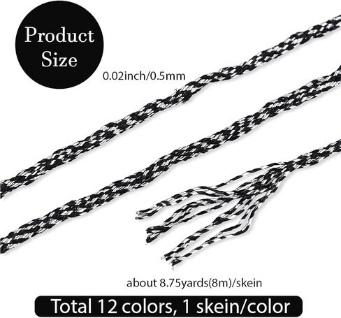 12 Skeins 6 خيوط معدنية يدوية التطريز خيط بريق بريق الصداقة السلسلة الملونة البوليستر البوليستر المتقاطعة خيط خيط كبير لخياطة الأساور للمجوهرات صنع DIY in Kuwait