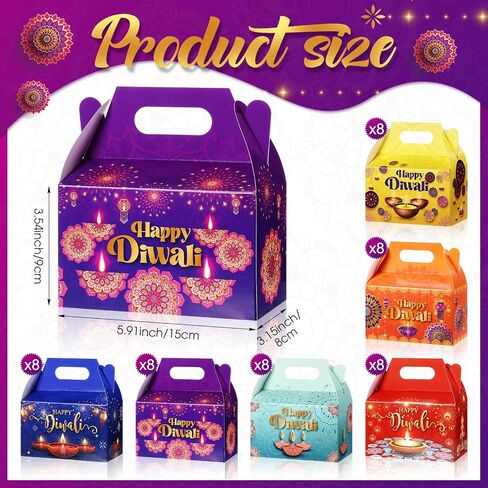 Kolldenn 48 PCS Happy Diwali Party Forme Boxes Jops ، Diwali Treat Boxes Festival Indian of Light in Saudi Arabia