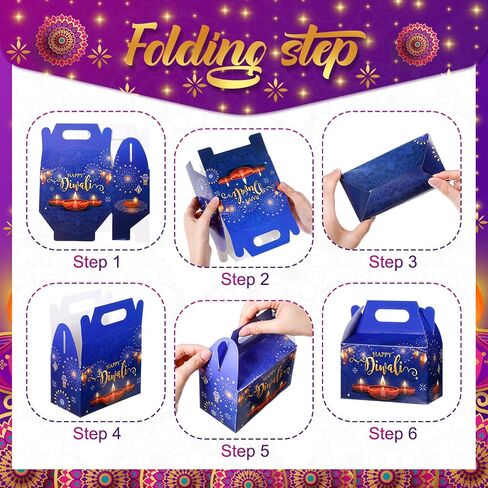 Kolldenn 48 PCS Happy Diwali Party Forme Boxes Jops ، Diwali Treat Boxes Festival Indian of Light in Saudi Arabia
