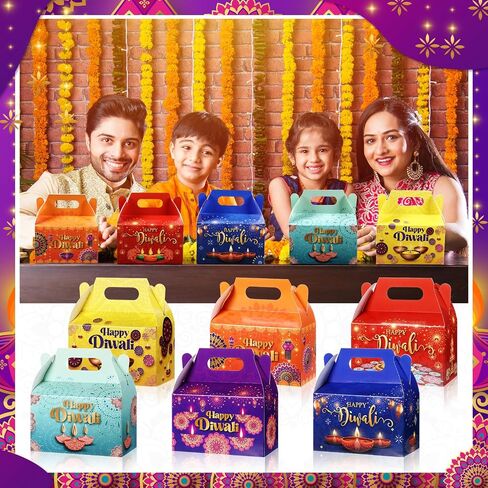 Kolldenn 48 PCS Happy Diwali Party Forme Boxes Jops ، Diwali Treat Boxes Festival Indian of Light in Saudi Arabia