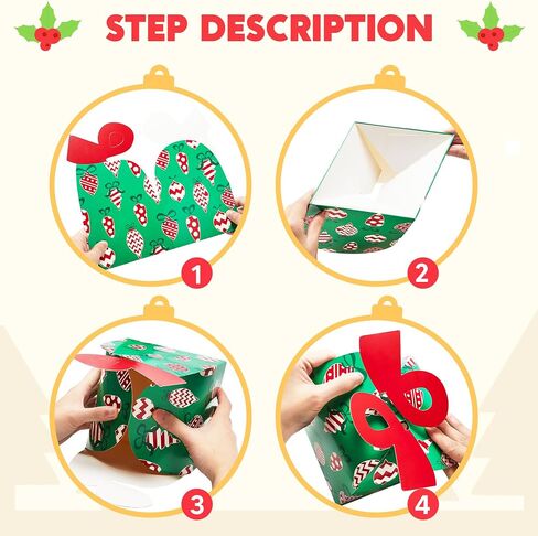 JOYIN 24 PCS 3D Christmas Goody Gift Boxes with Bow for Holiday Xmas Goodie Paper Boxes, School Classroom Party Favor Supply, 6" x 6" x 5.5" 8 Designs Candy Treat Cardboard Cookie Box for Gift Giving in Saudi Arabia