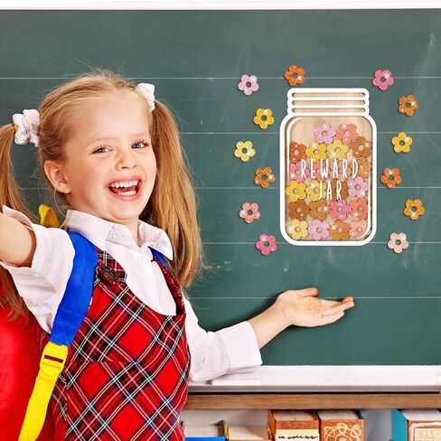 Wooden Reward Jar for Kids Glitter Boho Daisy Flower Cutouts Positive Incentive Behavior Chart with Base Management Tools Decoration Reward System for Back to School Classroom Supplies, 39 Pcs in Saudi Arabia