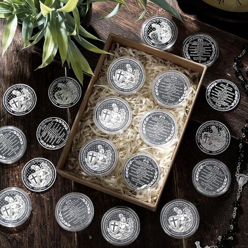 Quelay 40 PCS Challenge Challenge Coins Saint Michael Challenge ضباط الشرطة يباركون راعي عملة الصلاة القديس كوين هدية قابلة للتحصيل للرجال هدية قدامى المحاربين in Saudi Arabia