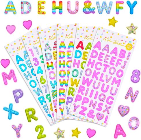 6 Sheet Puffy Letter Stickers, Puffy Number Stickers 3D Alphabet Sticker Glitter Cursive Letter Sticker 240 Pcs Colorful Adhesive Alphabet Number Sticky Letters for DIY Craft Scrapbooking Cards in Saudi Arabia