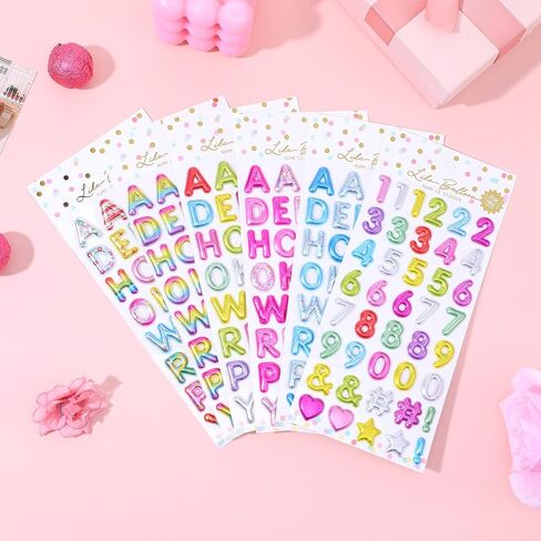 6 Sheet Puffy Letter Stickers, Puffy Number Stickers 3D Alphabet Sticker Glitter Cursive Letter Sticker 240 Pcs Colorful Adhesive Alphabet Number Sticky Letters for DIY Craft Scrapbooking Cards in Saudi Arabia