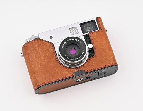 علبة كاميرا جلدية أصلية مصنوعة يدويًا لـ Fujifilm x-half/fujifilm x-half camera-طبقة أعلى من حدة البقر + لوحة قاعدة معدنية (أخضر غير لامع) in Kuwait