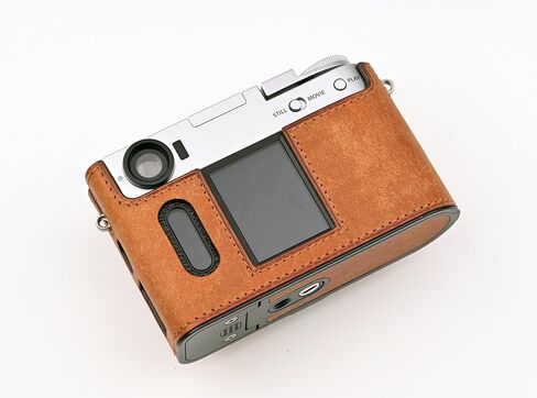 علبة كاميرا جلدية أصلية مصنوعة يدويًا لـ Fujifilm x-half/fujifilm x-half camera-طبقة أعلى من حدة البقر + لوحة قاعدة معدنية (أخضر غير لامع) in Kuwait