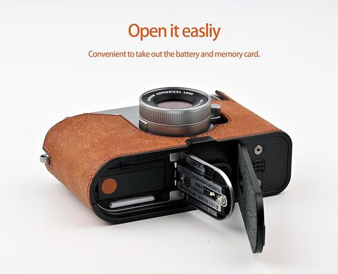 علبة كاميرا جلدية أصلية مصنوعة يدويًا لـ Fujifilm x-half/fujifilm x-half camera-طبقة أعلى من حدة البقر + لوحة قاعدة معدنية (أخضر غير لامع) in Kuwait