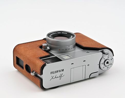 علبة كاميرا جلدية أصلية مصنوعة يدويًا لـ Fujifilm x-half/fujifilm x-half camera-طبقة أعلى من حدة البقر + لوحة قاعدة معدنية (أخضر غير لامع) in Kuwait