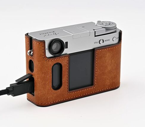 علبة كاميرا جلدية أصلية مصنوعة يدويًا لـ Fujifilm x-half/fujifilm x-half camera-طبقة أعلى من حدة البقر + لوحة قاعدة معدنية (أخضر غير لامع) in Kuwait