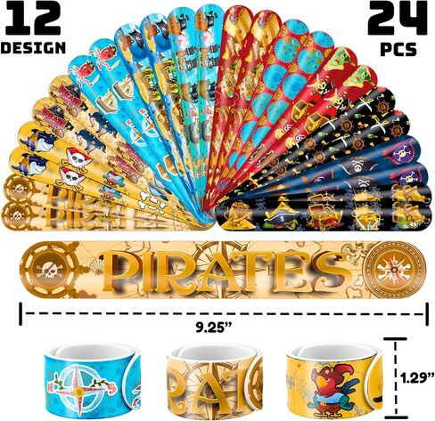 48PCS Pirate Party Favors - 24PCS Tattoos & 24PCS Slap Bracelets - Pirate-Themed Birthday Supplies, Treasure Hunt Decorations, Classroom Prizes, Gifts for Boys & Girls in Saudi Arabia