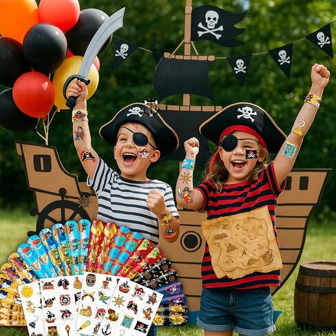 48PCS Pirate Party Favors - 24PCS Tattoos & 24PCS Slap Bracelets - Pirate-Themed Birthday Supplies, Treasure Hunt Decorations, Classroom Prizes, Gifts for Boys & Girls in Saudi Arabia