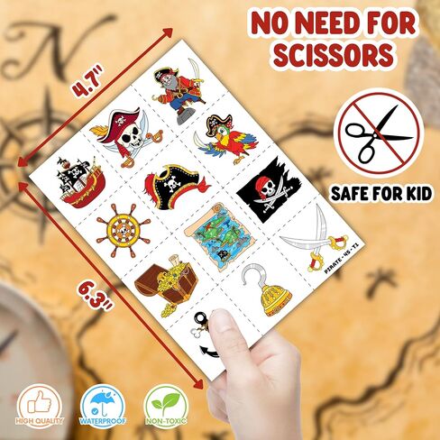 48PCS Pirate Party Favors - 24PCS Tattoos & 24PCS Slap Bracelets - Pirate-Themed Birthday Supplies, Treasure Hunt Decorations, Classroom Prizes, Gifts for Boys & Girls in Saudi Arabia