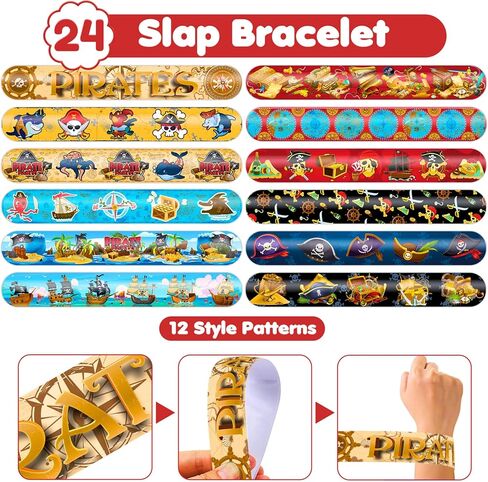 48PCS Pirate Party Favors - 24PCS Tattoos & 24PCS Slap Bracelets - Pirate-Themed Birthday Supplies, Treasure Hunt Decorations, Classroom Prizes, Gifts for Boys & Girls in Saudi Arabia