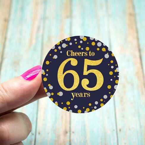 Black and Gold Cheers to 65 Years Sticker Labels - 65th Birthday Party Favor Stickers - 2 in - 50 Count in Saudi Arabia